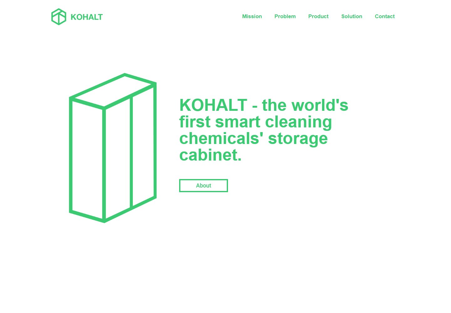 The public KOHALT website introducing its smart cleaning chemical storage cabinet.