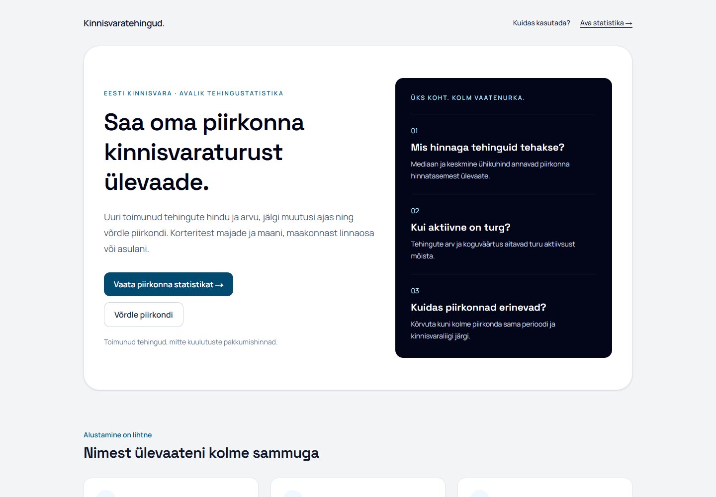 The public Estonian property statistics website explaining transaction prices, market activity and regional comparisons.